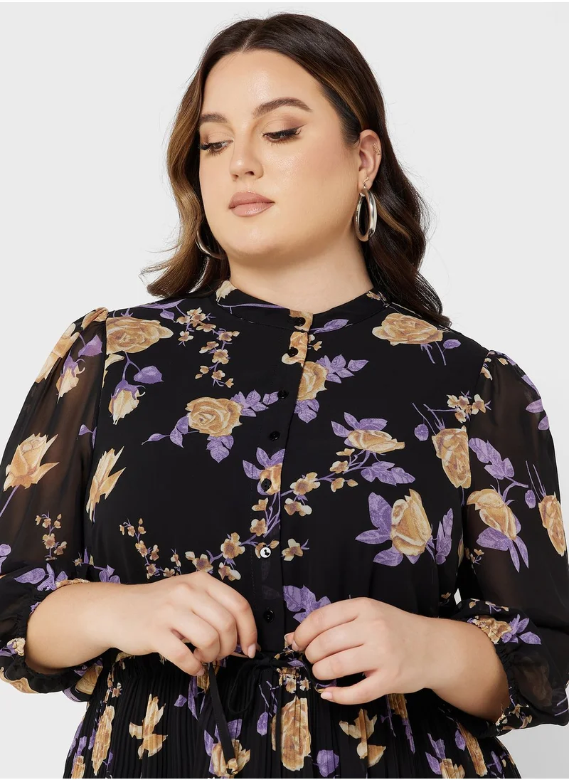 Only Carmakoma Floral Print Plisse Dress