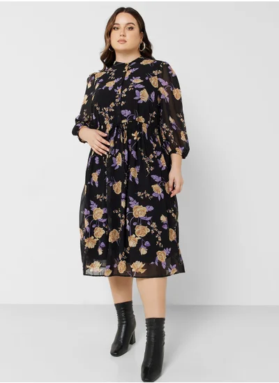 Only Carmakoma Floral Print Plisse Dress