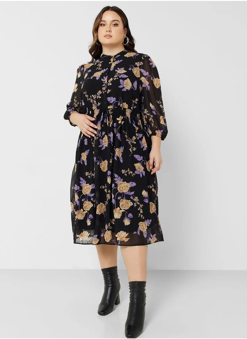 Only Carmakoma Floral Print Plisse Dress