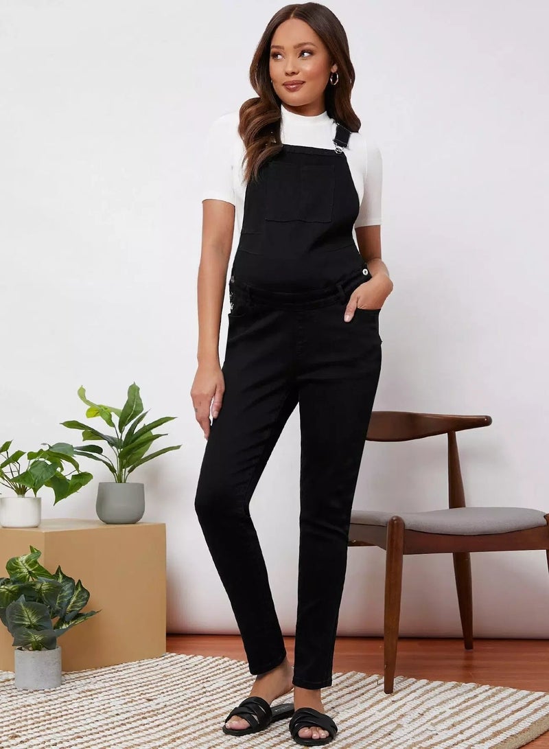 Maternity Pocket Detail Denim Overall Jumpsuit - Image 4