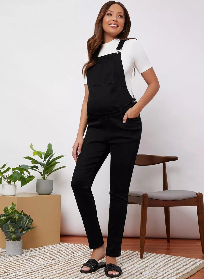 Maternity Pocket Detail Denim Overall Jumpsuit - Image 3