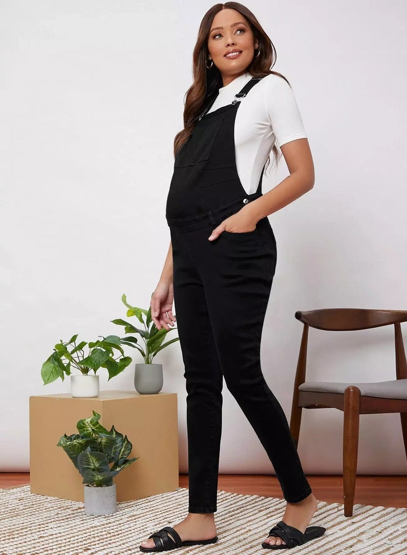 Maternity Pocket Detail Denim Overall Jumpsuit - Image 1