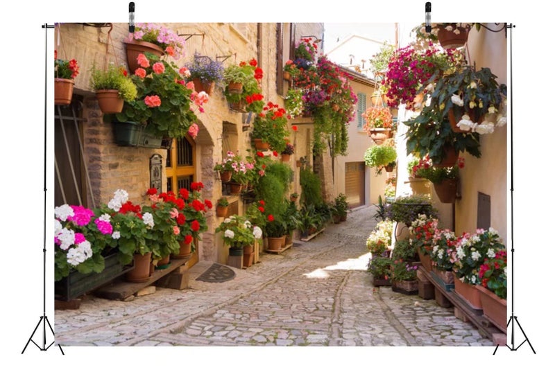 BELECO 7x5ft Fabric Italy Street Photography Backdrop Europe Village Town Landscape Buildings Colorful Flowers Photo Background Italian Themed Party Backdrop Holiday Travel Pictures Shooting Wallpaper - Image 3