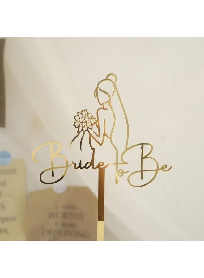 Bride To Be Cake Topper Sparkling Acrylic Gold Cake Decor Pick for The Bride Engagement Wedding Bridal Shower Party Decoration - Image 3