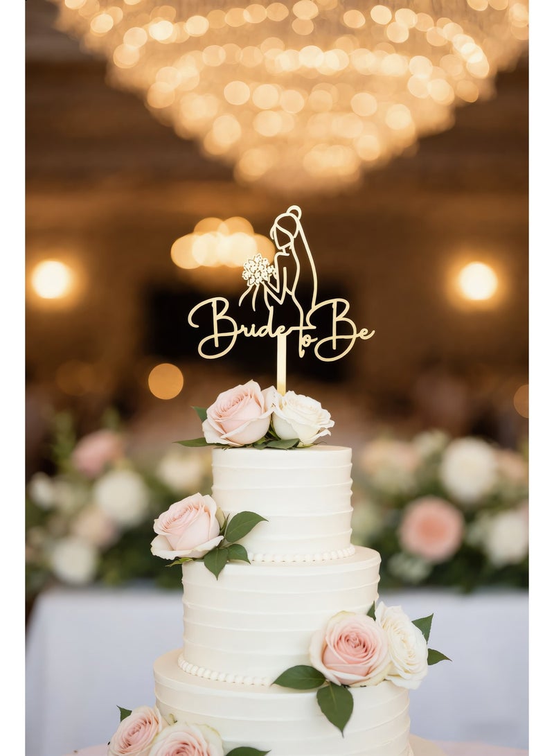 Bride To Be Cake Topper Sparkling Acrylic Gold Cake Decor Pick for The Bride Engagement Wedding Bridal Shower Party Decoration - Image 2