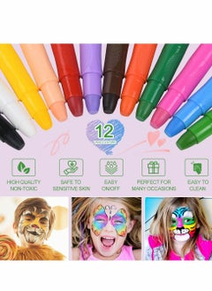 KASTWAVE Face Paint Marker, Face Paint Set, 12 Colors Body Crayons Kit Non-Toxic Face Body Makeup Paint, Body Crayons Kit for Kids, Toddlers, Children Pretend Play, Carnival, Easter, World Cup, Party Makeup  - Image 2