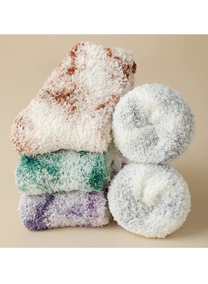 Zikra 5 Pairs Women Fuzzy Socks Fluffy Soft Slipper Warm Cozy Sleeping Socks, Fluffy Soft Socks, Winter Comfortable Slipper Socks Thermal Towel Striped Socks for Daily Wear, Home, Bed - Image 2