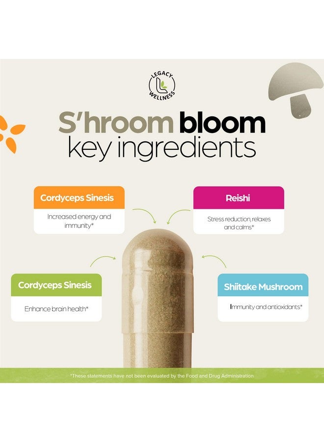 LegacyNutra Shroom Bloom Mushroom Supplement - 10 Mushrooms Complex - Lions Mane, Reishi, Chaga, Cordyceps - Nootropic Brain Supplements Memory & Focus - Immune Booster - Natural Energy & Calm Focus Pills - Image 3