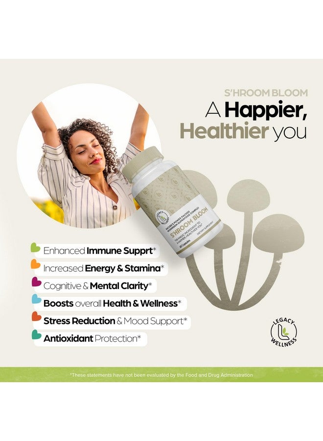 LegacyNutra Shroom Bloom Mushroom Supplement - 10 Mushrooms Complex - Lions Mane, Reishi, Chaga, Cordyceps - Nootropic Brain Supplements Memory & Focus - Immune Booster - Natural Energy & Calm Focus Pills - Image 2