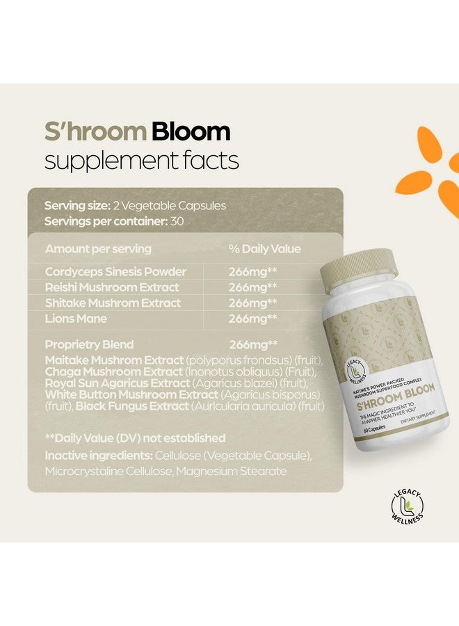 LegacyNutra Shroom Bloom Mushroom Supplement - 10 Mushrooms Complex - Lions Mane, Reishi, Chaga, Cordyceps - Nootropic Brain Supplements Memory & Focus - Immune Booster - Natural Energy & Calm Focus Pills - Image 5