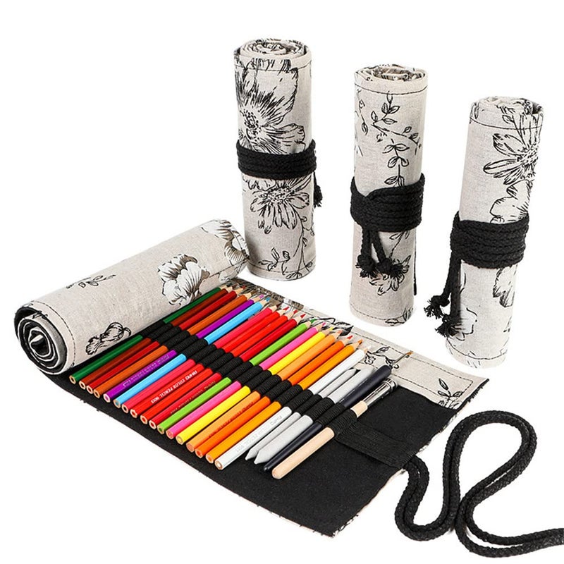 DIYOMR 243672 Slots Pencil Wrap Pencil Rolls Artist Colored Pencils Roll Up Bag Short Brushes Pouch Case Pencils Organizer for Drawing Coloring and Sketching Peony Flower 72slots