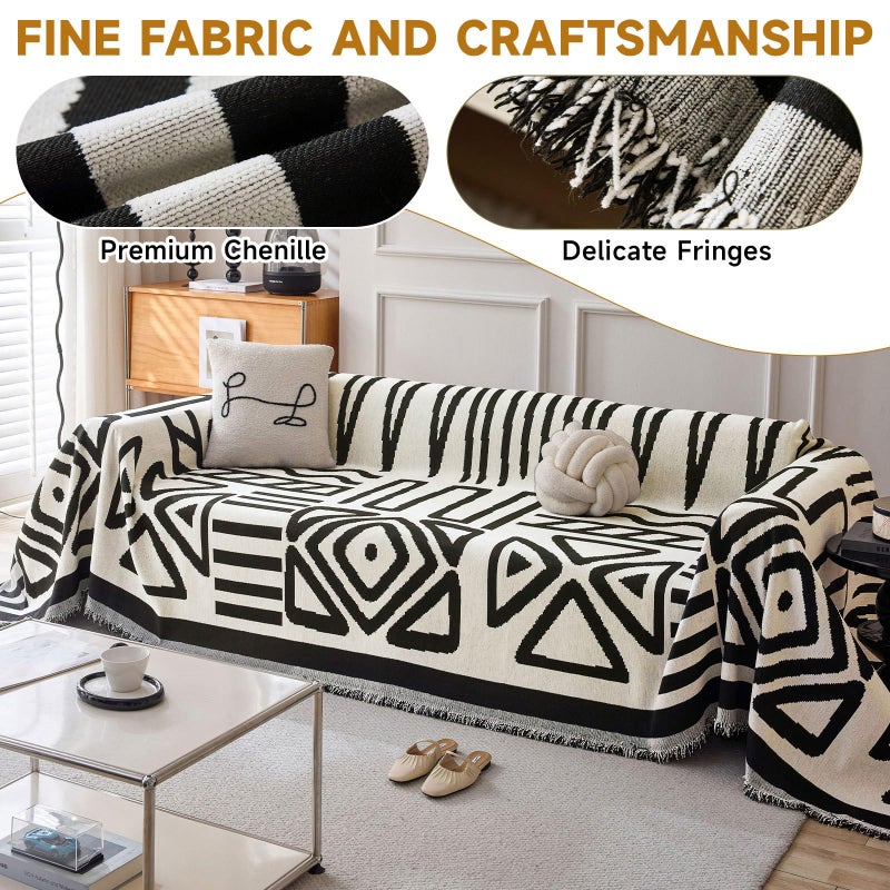 VC Life VClife Boho Couch Cover Soft Thick Chenille Couch Covers for Sectional Sofa, Bohemian Jacquard Couch Cover for 2 Cushion Couch Sofa Washable Breathable Furniture Protector, White, 71"x118" - Image 4