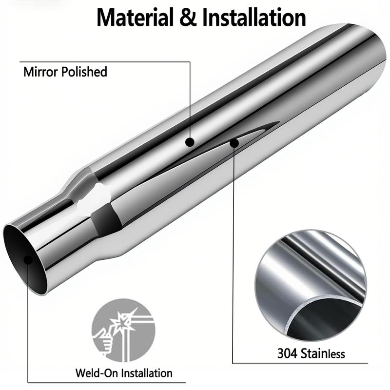 Leadgee Exhaust Tip 2.25" Inlet 3" Outlet 16" Long Weld On Tailpipe 2 1/4" to 3" for Car Trucks Universal Polished Stainless Steel Angle Cut - Image 5