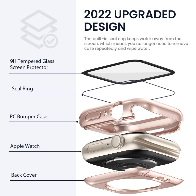 Tensea (2 in 1) for Waterproof Apple Watch Screen Protector Case 40mm SE 3/SE 2nd Generation/SE/Series 6/5/4 Accessories, 360 Front and Back, iWatch Face Cover with Tempered Glass for Women Men, 40 mm - Image 3