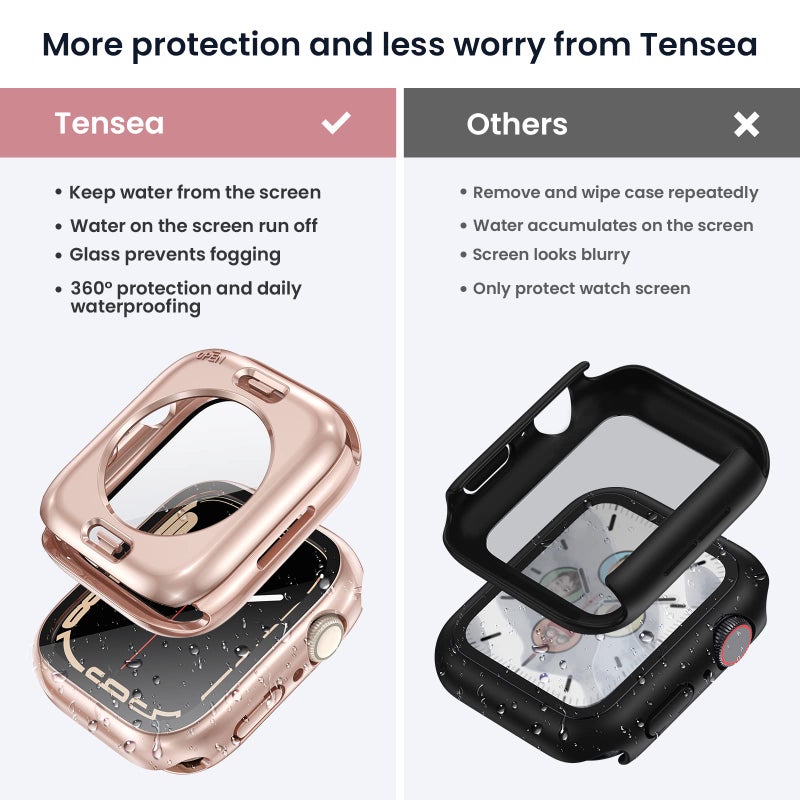 Tensea (2 in 1) for Waterproof Apple Watch Screen Protector Case 40mm SE 3/SE 2nd Generation/SE/Series 6/5/4 Accessories, 360 Front and Back, iWatch Face Cover with Tempered Glass for Women Men, 40 mm - Image 2