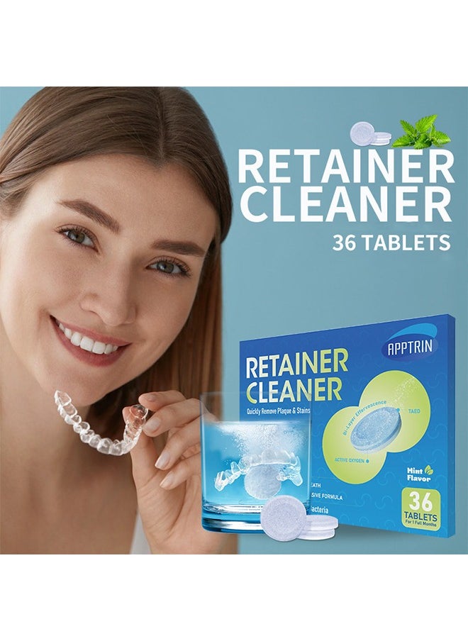 APPTRIN Retainer Cleaner，Tablets Denture Cleaning Tablets for Dental Appliances and Night Mouth Guard Cleanser Removes Odors Stains Plaque  36Tablets  - Image 2