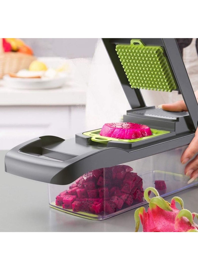 ارواق قطاعة خضروات 14 في 1، قطاعة طعام متعددة الوظائف، قطاعة خضروات للمطبخ، قطاعة خضروات مع 8 شفرات قطاعة جزر وثوم مع حاوية - Image 5