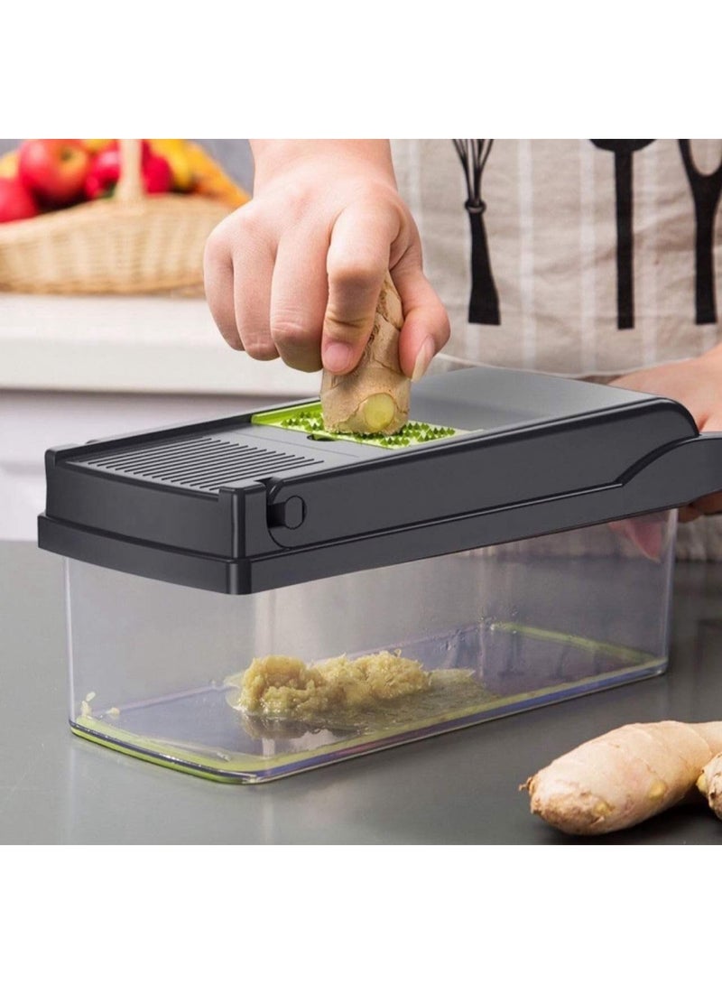 ارواق قطاعة خضروات 14 في 1، قطاعة طعام متعددة الوظائف، قطاعة خضروات للمطبخ، قطاعة خضروات مع 8 شفرات قطاعة جزر وثوم مع حاوية - Image 4
