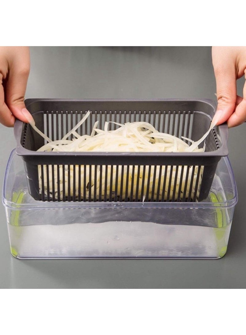 ارواق قطاعة خضروات 14 في 1، قطاعة طعام متعددة الوظائف، قطاعة خضروات للمطبخ، قطاعة خضروات مع 8 شفرات قطاعة جزر وثوم مع حاوية - Image 3