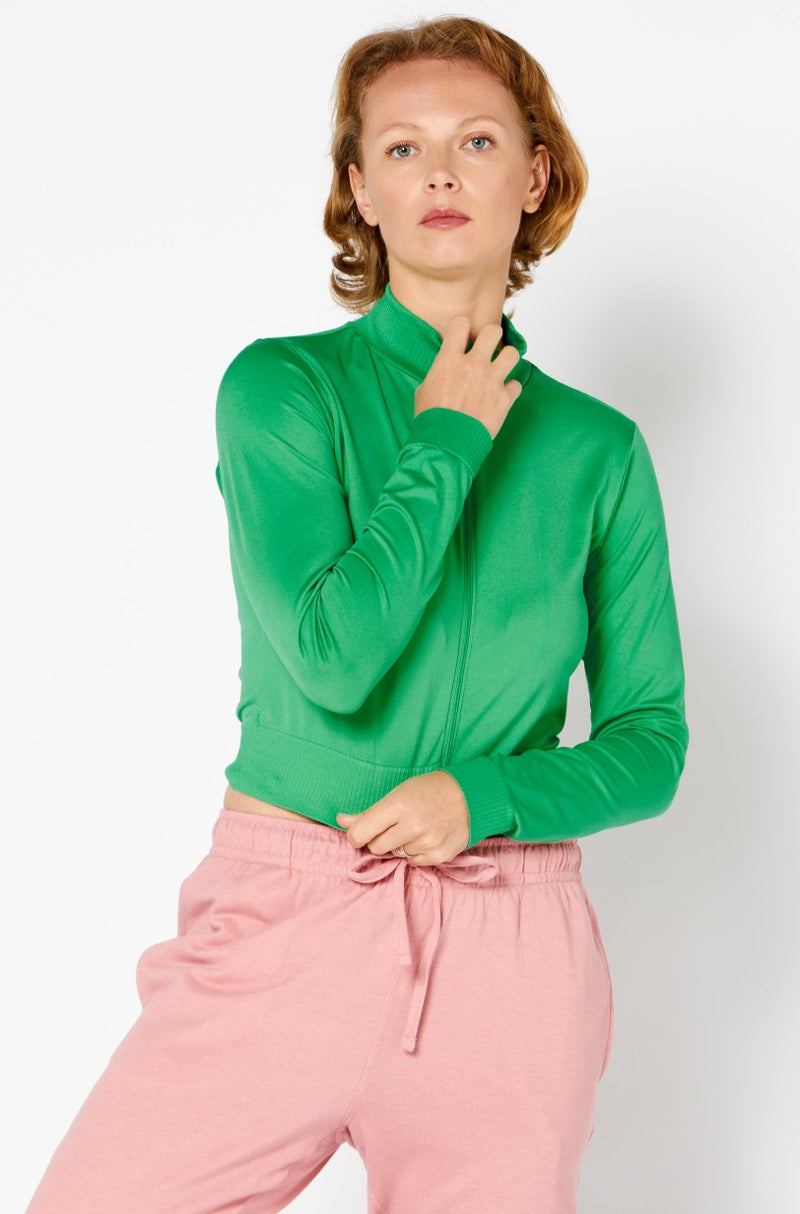 NA-KD Women Full Zip Long Sleeve Solid Jacket, Green - Image 1