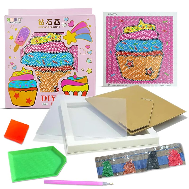 LitVibes DIY Diamond Painting Kit with Frame for Kids Adults Art Craft Set Suitable for Home Wall Decoration Fun Birthday Return Gift for Children ParentChild Game Cupcake Design