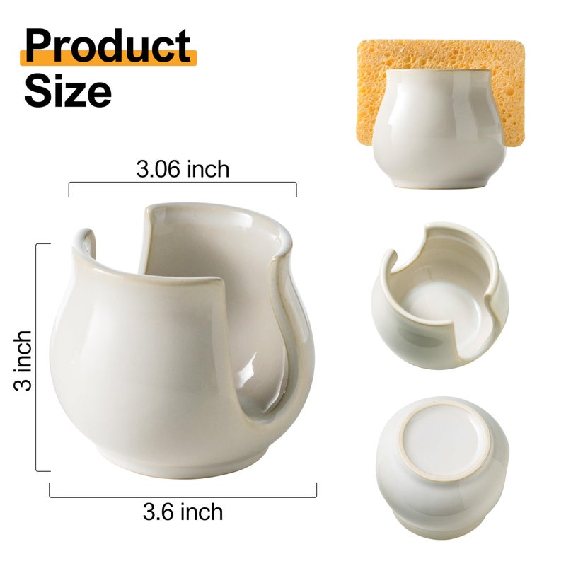 Zoeeker Sponge Holder for Kitchen Sink Counter, Ceramic Dish Sponge Caddy White Sink Organizer Dish Rack Farmhouse Brush Holder for Bathroom, Kitchen, White - Image 4
