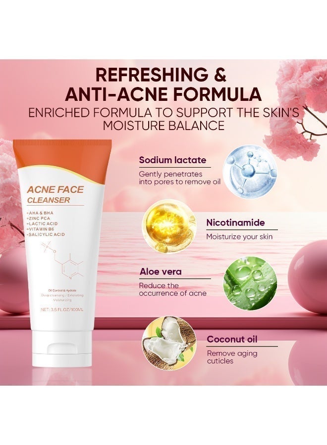 MOOYAM Acne Face Cleanser 100ml for Oily and Problem Skin with AHA BHA Zinc PCA and Salicylic Acid to Control Oil Hydrate and Deep Cleanse Exfoliating Moisturizing Formula - Image 4