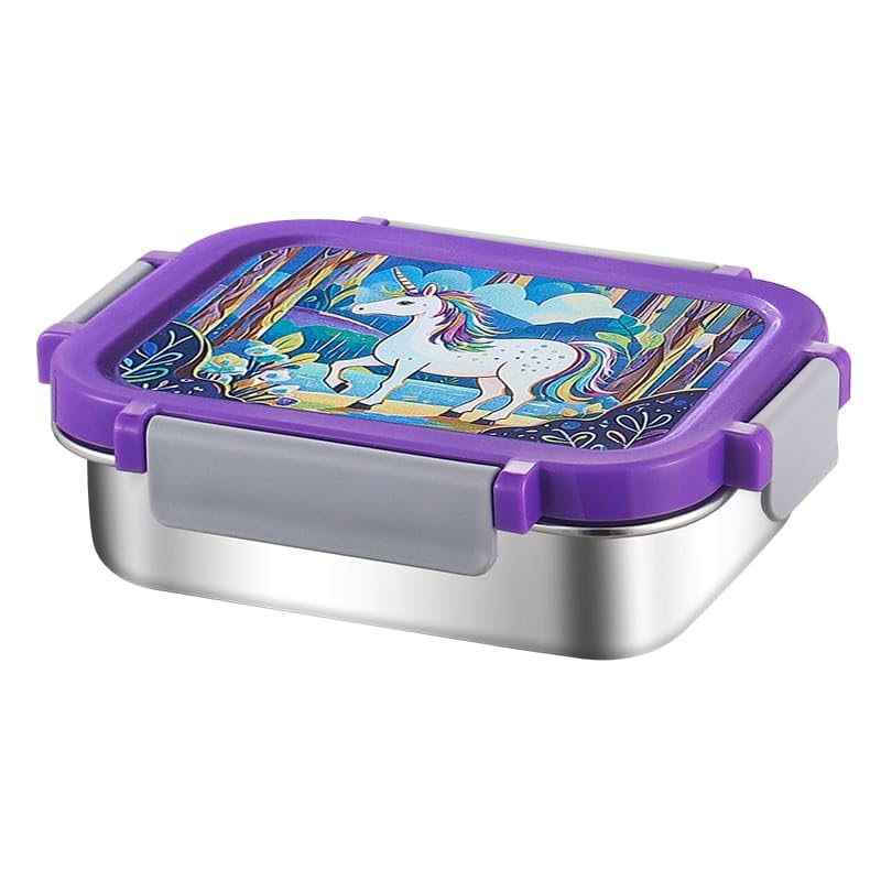 INKULTURE Stainless Steel Made Lunch Box with 304 Stainless Steel Made Snap Lid Container Inside, 500 ml | Purple | Pack of 01 - Image 1