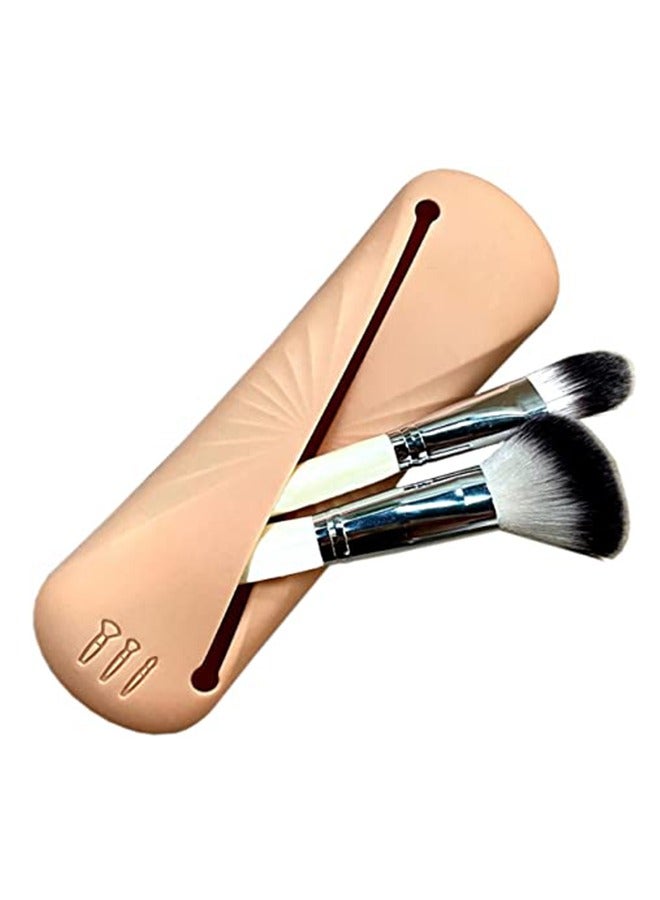 Silicone Portable Oblique Opening Makeup Brush Holder Khaki - Image 1