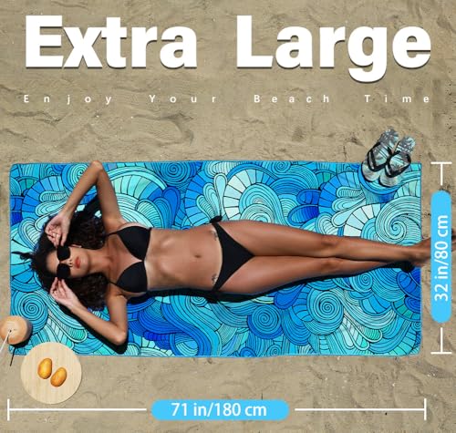 Widdonen Microfiber Thin Lightweight Flat Beach Towel Sand Free Quick Dry Absorbent Compact Towels for Swimming Pool Camping Beach Accessories Large Easy Pack Travel Things for Vacation Essentials Adult Gift - Image 2