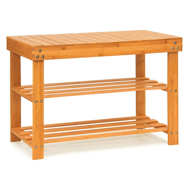 JMLHMXC Bamboo Shoe Rack Bench 275L11W116H Extended Edition 3Tier Rack for entrywayWooden Shelf Organizer Holds up to 220 lbs Ideal for Hallway Bathroom Living Room Mudroom