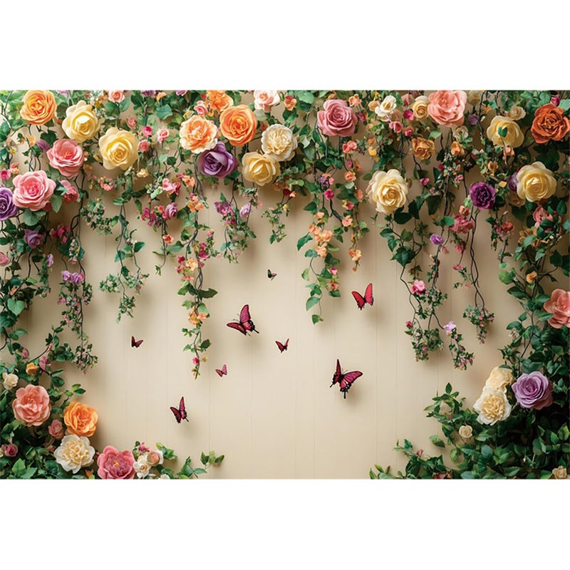 Baocicco 10x8ft Flowers Wall Photography Background Butterfly Spring Floral Botanical Banner Backdrop Vintage Wedding Birthday Backdrop Decorations Girls Party Table Cake Decoration Photo Props - Image 1