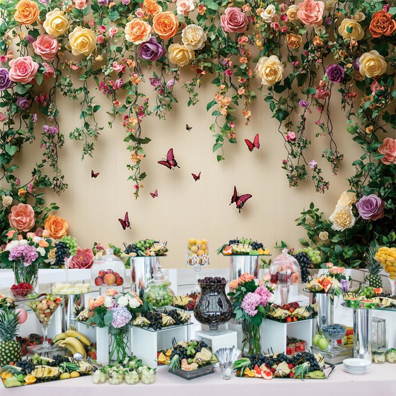 Baocicco 10x8ft Flowers Wall Photography Background Butterfly Spring Floral Botanical Banner Backdrop Vintage Wedding Birthday Backdrop Decorations Girls Party Table Cake Decoration Photo Props - Image 4
