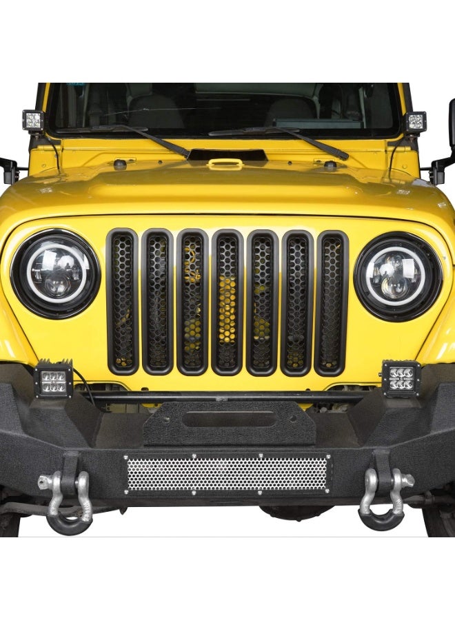 Hooke Road Wrangler Grill Mesh يدرج غطاء حراس الشبكة الأمامية Clip-in Matte Black لـ 1997-2006 Jeep Wrangler TJ & Unlimited (حزمة من 7) - Image 5
