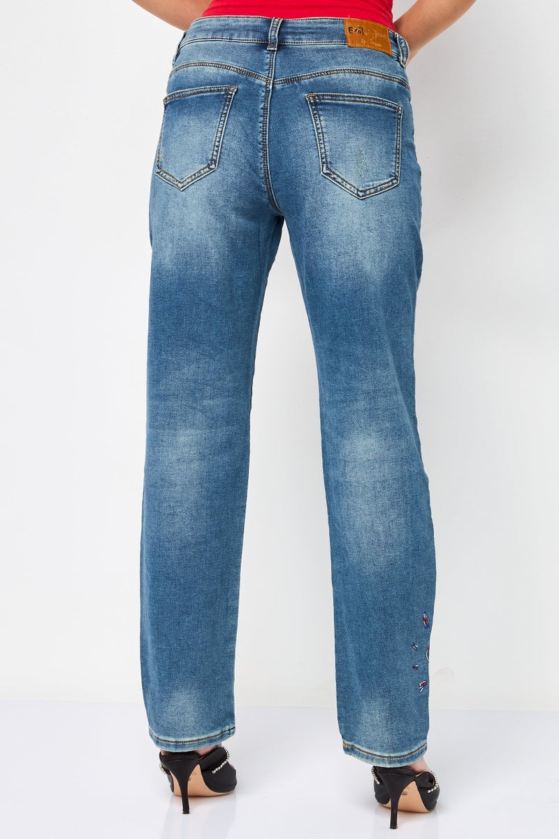 DESIGUAL Women Regular Fit Washed Stretchable Jeans, Light Blue - Image 3