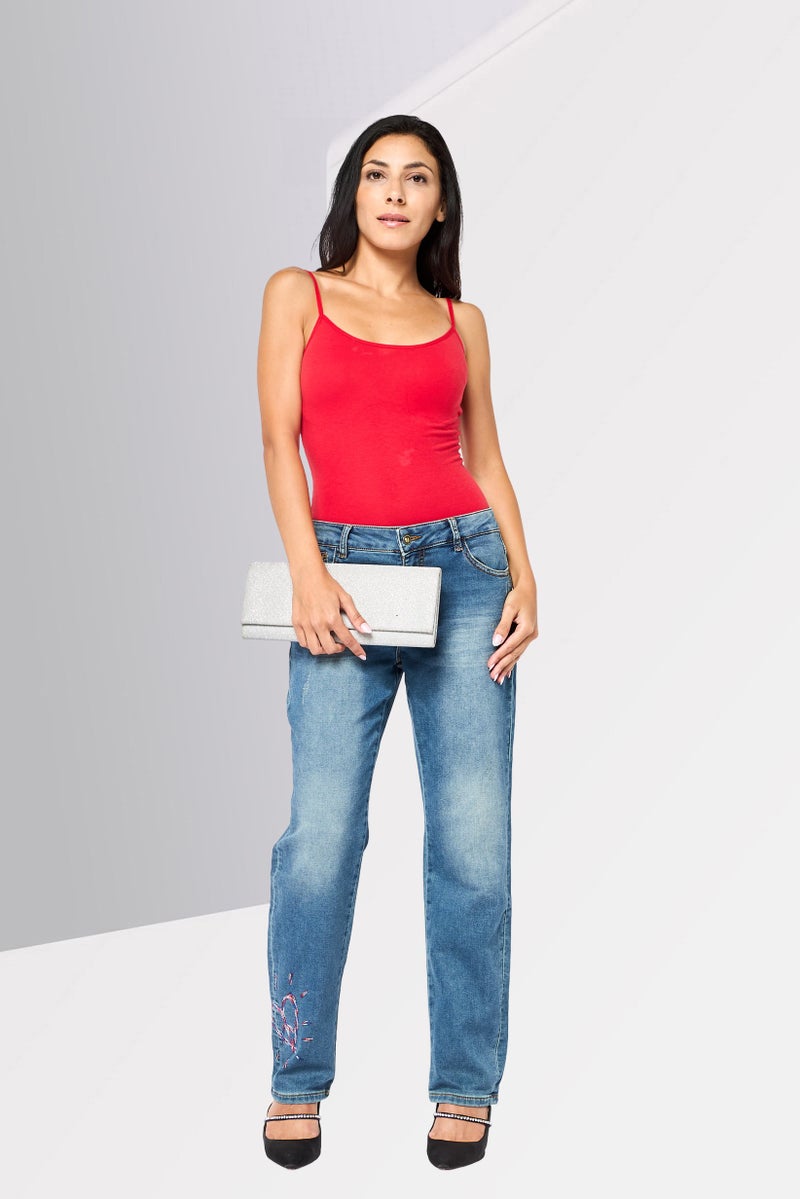 DESIGUAL Women Regular Fit Washed Stretchable Jeans, Light Blue - Image 2