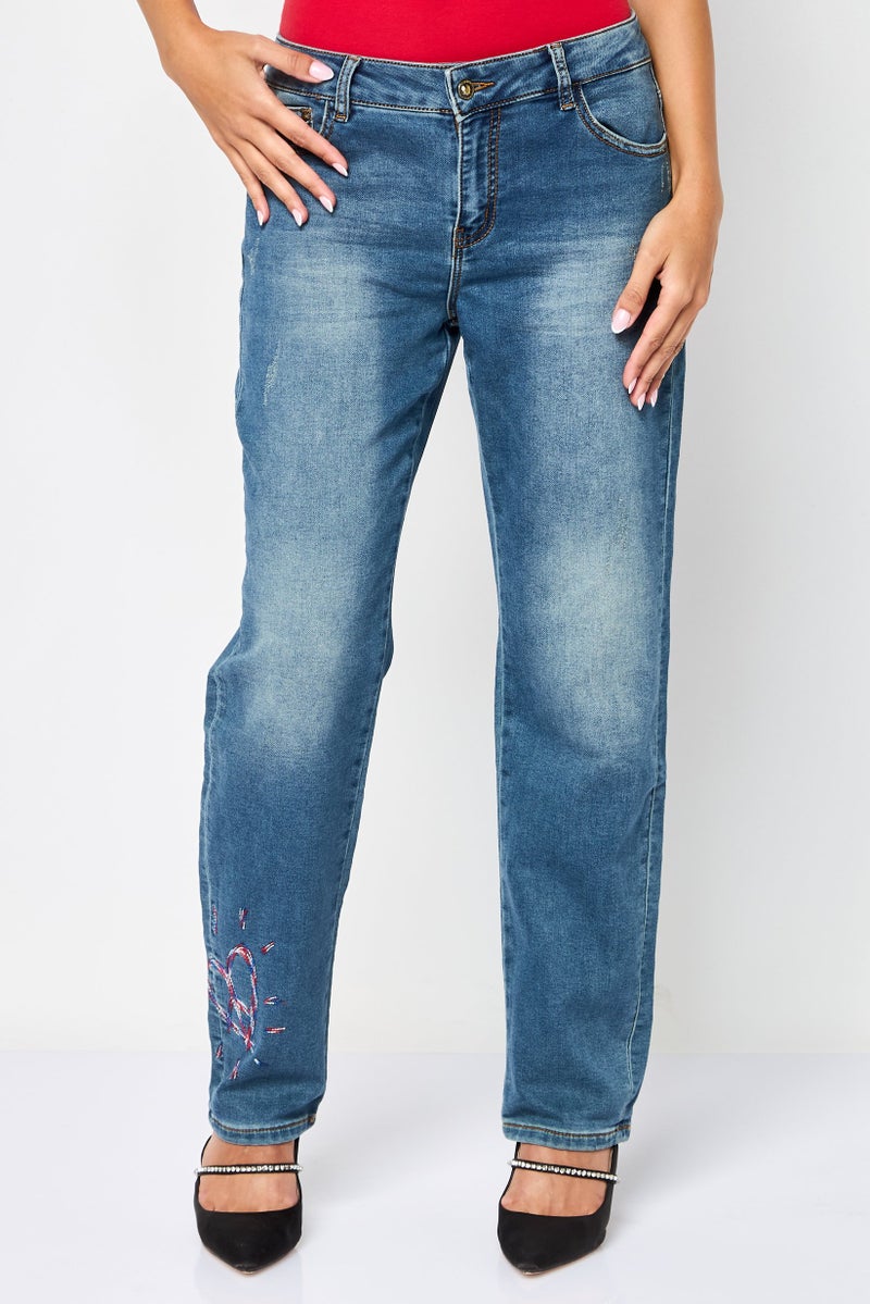 DESIGUAL Women Regular Fit Washed Stretchable Jeans, Light Blue - Image 1