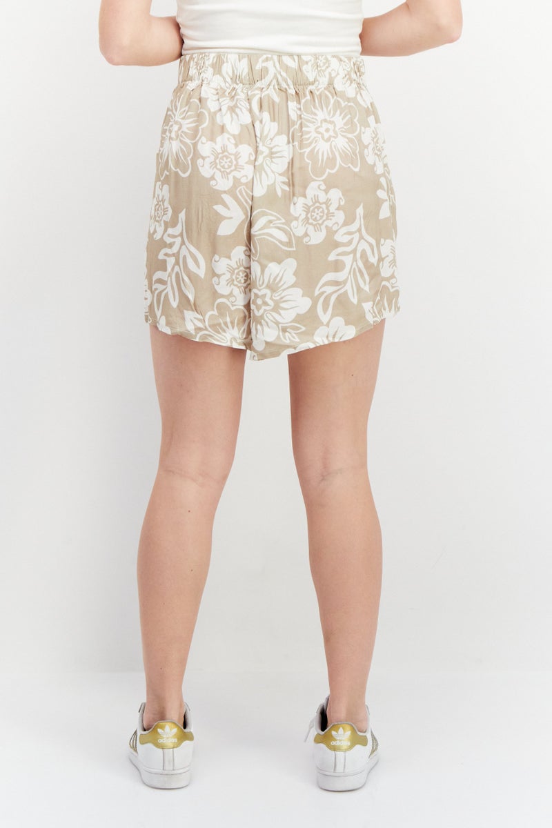 stussy Women Regular Fit Allover Printed Shorts, Beige Combo - Image 3