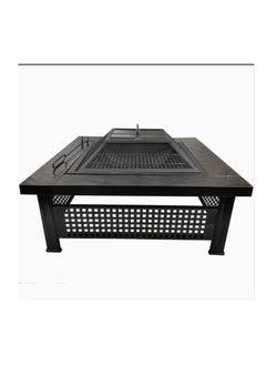 Albawadi Garden Fire Pit Charcoal BBQ Table Outside Wood Burning Heater Square Stove Black  - Image 2