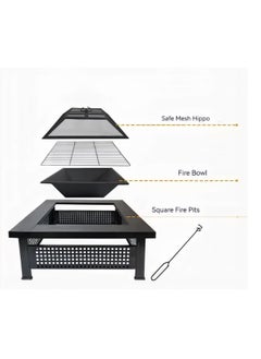 Albawadi Garden Fire Pit Charcoal BBQ Table Outside Wood Burning Heater Square Stove Black  - Image 3