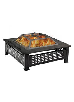 Albawadi Garden Fire Pit Charcoal BBQ Table Outside Wood Burning Heater Square Stove Black  - Image 4