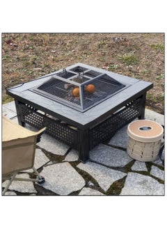 Albawadi Garden Fire Pit Charcoal BBQ Table Outside Wood Burning Heater Square Stove Black  - Image 5