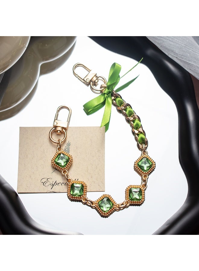 NIBEMINENT Beaded Phone Lanyard, Anti Lost Removable Wrist Strap, Weaved Gemstone Bracelet Pendant, Phone Keychain Lanyard, White