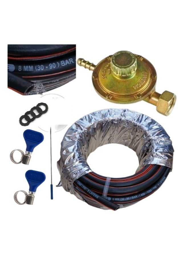 Gas cylinder regulator + 2 hoses + nozzle cleaning needle + 1.5-meter cooking stove hose (pressure-rated up to 90 bar). - Image 1
