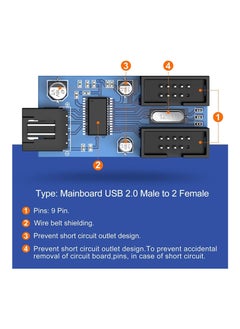 XICEN Motherboard USB2.0 9pin USB Header Splitter Male 1 to 2 Female Extension Cable（30cm/0.98ft）Card Control PCB Board USB HUB 9-pin Splitter Adapter Port Multilier PWM Fan Splitter Cable 1 to 2 Converter  - Image 4