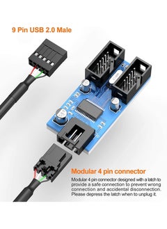 XICEN Motherboard USB2.0 9pin USB Header Splitter Male 1 to 2 Female Extension Cable（30cm/0.98ft）Card Control PCB Board USB HUB 9-pin Splitter Adapter Port Multilier PWM Fan Splitter Cable 1 to 2 Converter  - Image 3