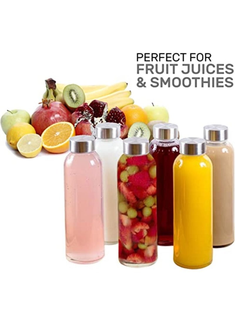 Borosilicate Glass Water Bottles With Caps Clear  6 Pack 18 Oz Heat Resistant Slim Easy to Store