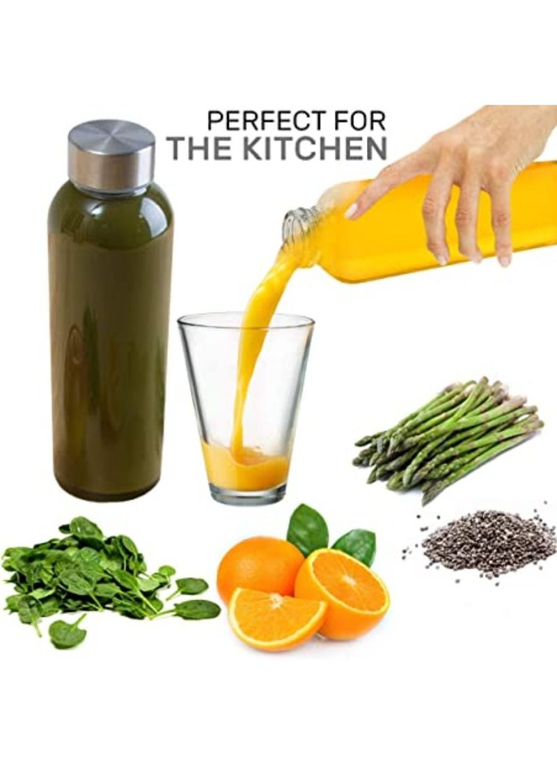 Borosilicate Glass Water Bottles With Caps Clear  6 Pack 18 Oz Heat Resistant Slim Easy to Store