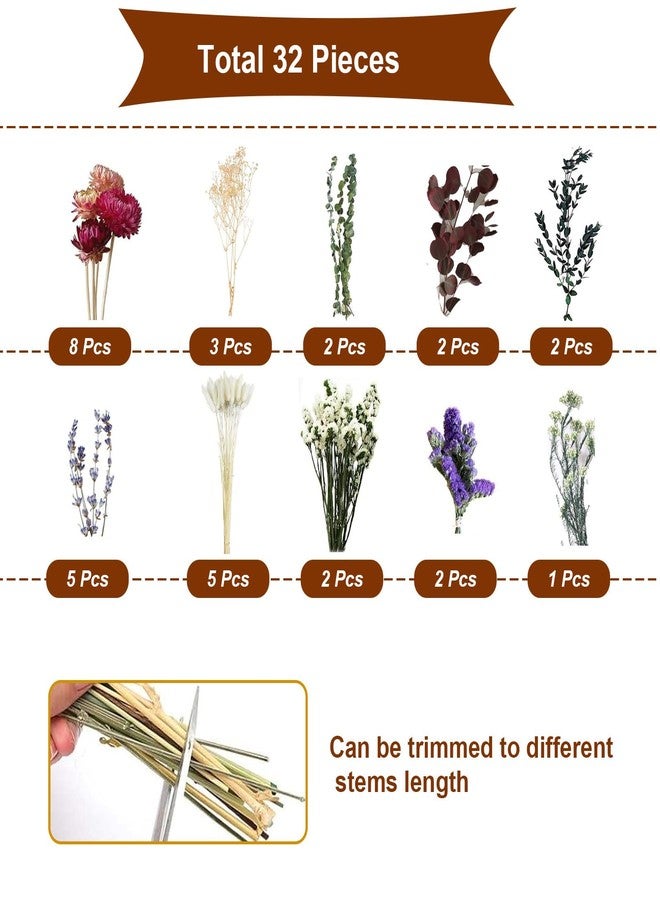 Jtoder Natural Dried Flower Bouquet, 17" DIY Floral Arrangements with Eucalyptus Strawflower Lavender, Rustic Boho Wedding and Home Centerpiece Decorations, Fall Table Décor - Image 4