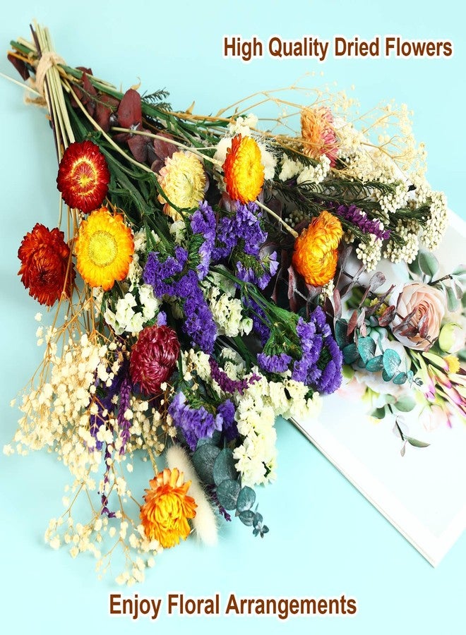 Jtoder Natural Dried Flower Bouquet, 17" DIY Floral Arrangements with Eucalyptus Strawflower Lavender, Rustic Boho Wedding and Home Centerpiece Decorations, Fall Table Décor - Image 2